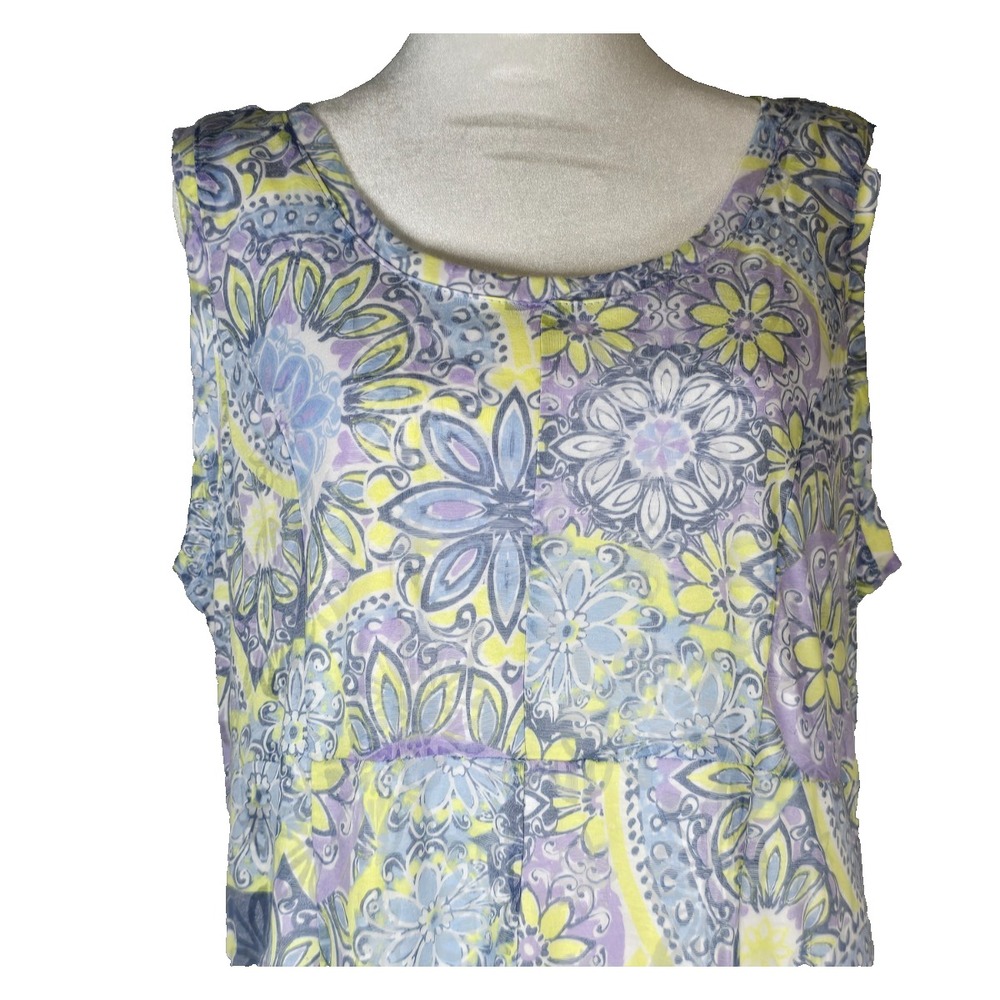 Ruby Rd Dress Womens PL Pastel Floral Patchwork Sleeveless Midi Boho Cottagecore
